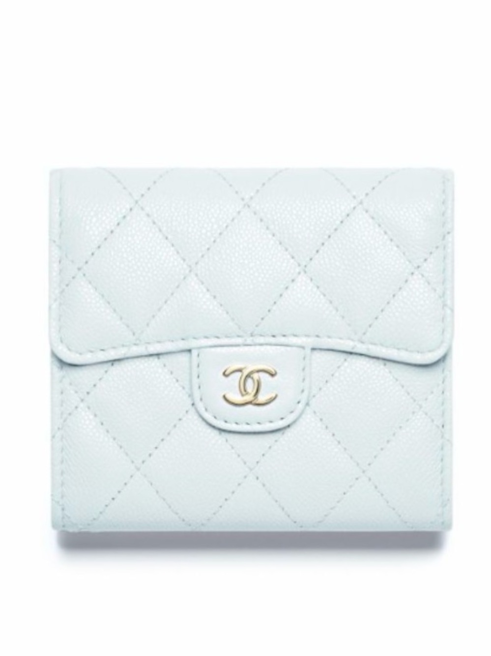 Chanel Authentic Caviar Light Blue Classic Flap Wallet